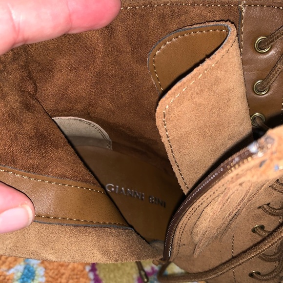 Gianni Bini Fringed Lace Up Ankle Boots Stack Heel - Picture 10 of 10